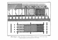 Plan et élévation d'une partie des bâtiments de graduation pour les salines de Dieuze et Rozières et plate-forme supérieure qui reçoit l'eau des pompes.